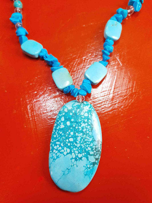 Vintage Turquoise Blue Ceramic Boho Glass Necklace Y2K