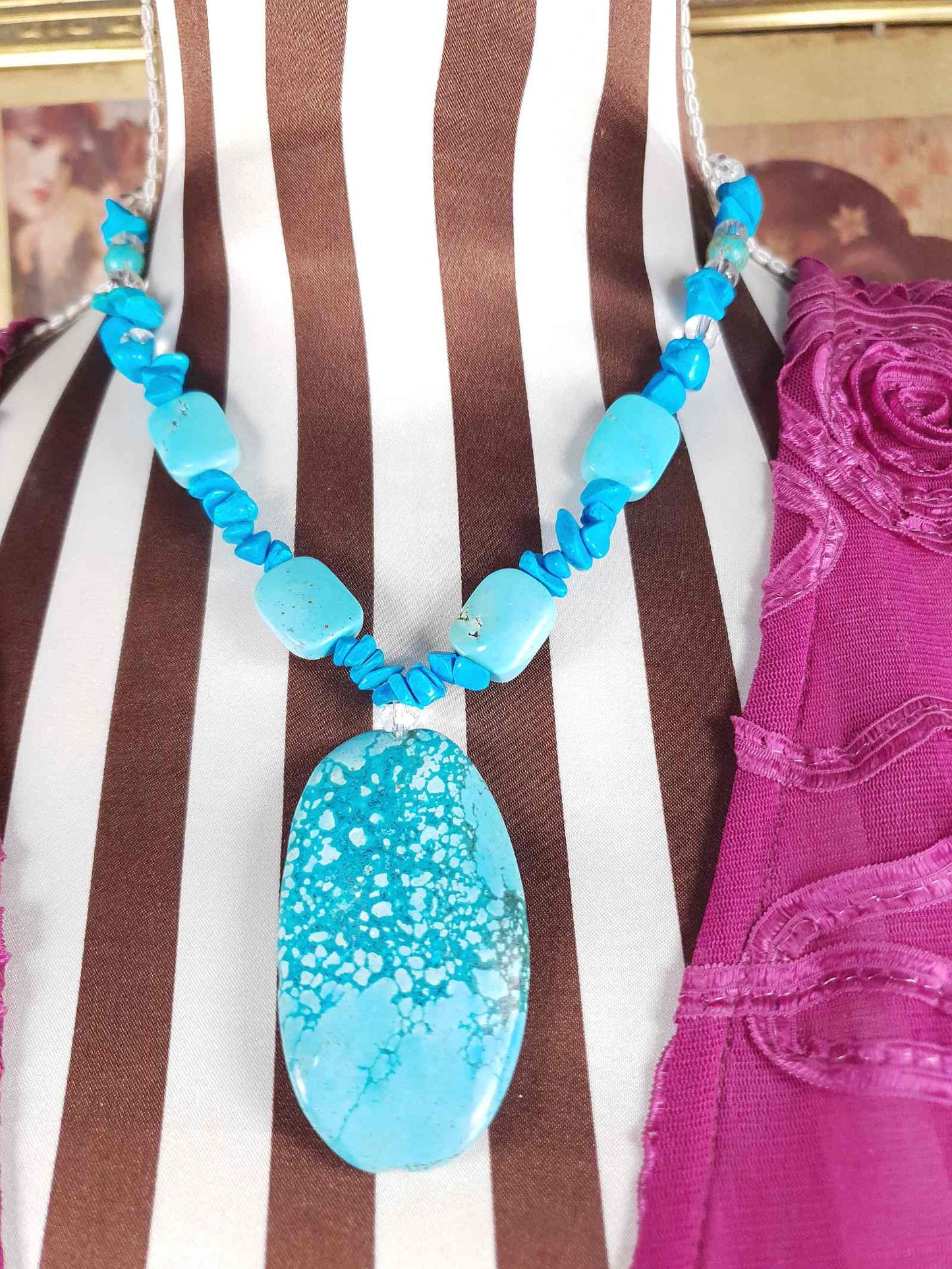 Vintage Turquoise Blue Ceramic Boho Glass Necklace Y2K