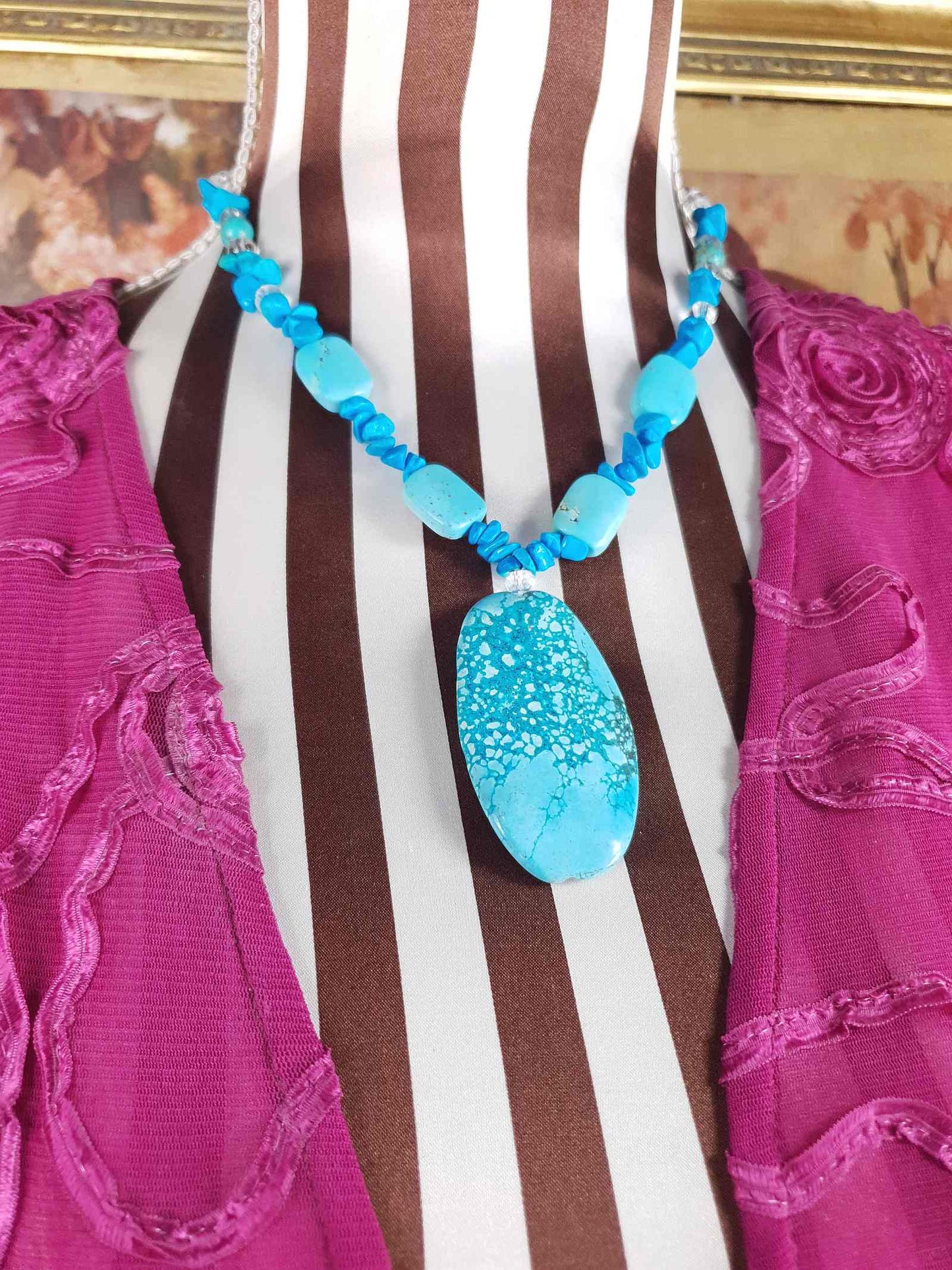 Vintage Turquoise Blue Ceramic Boho Glass Necklace Y2K