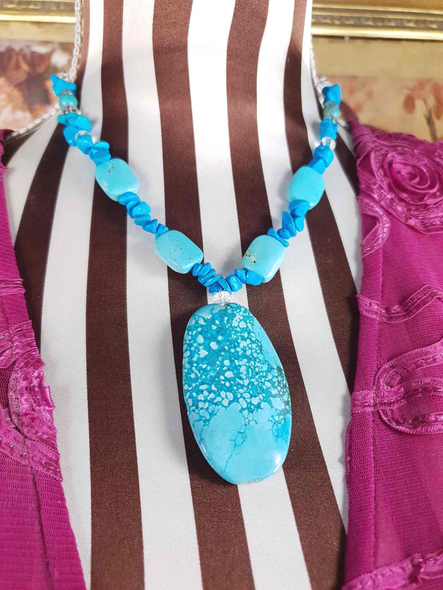 Vintage Turquoise Blue Ceramic Boho Glass Necklace Y2K