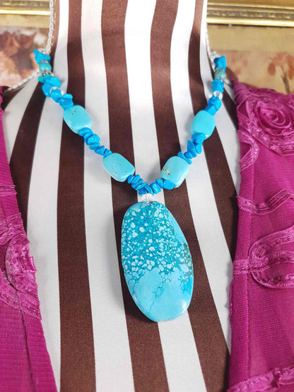 Vintage Turquoise Blue Ceramic Boho Glass Necklace Y2K