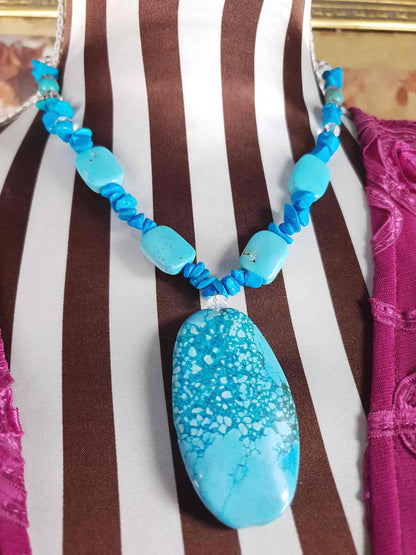 Vintage Turquoise Blue Ceramic Boho Glass Necklace Y2K