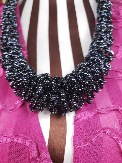 Vintage Indonesian Black Seed Bead Boho Necklace