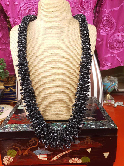 Vintage Indonesian Black Seed Bead Boho Necklace