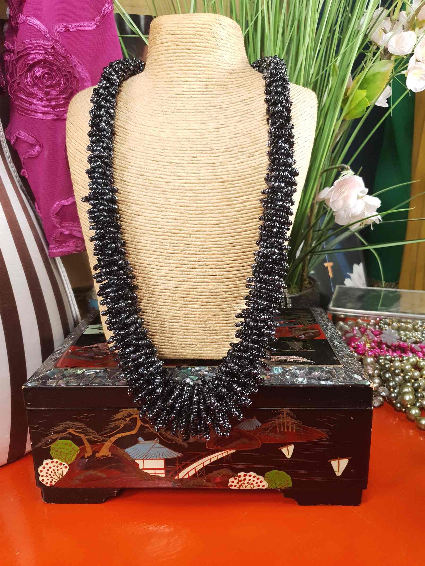 Vintage Indonesian Black Seed Bead Boho Necklace