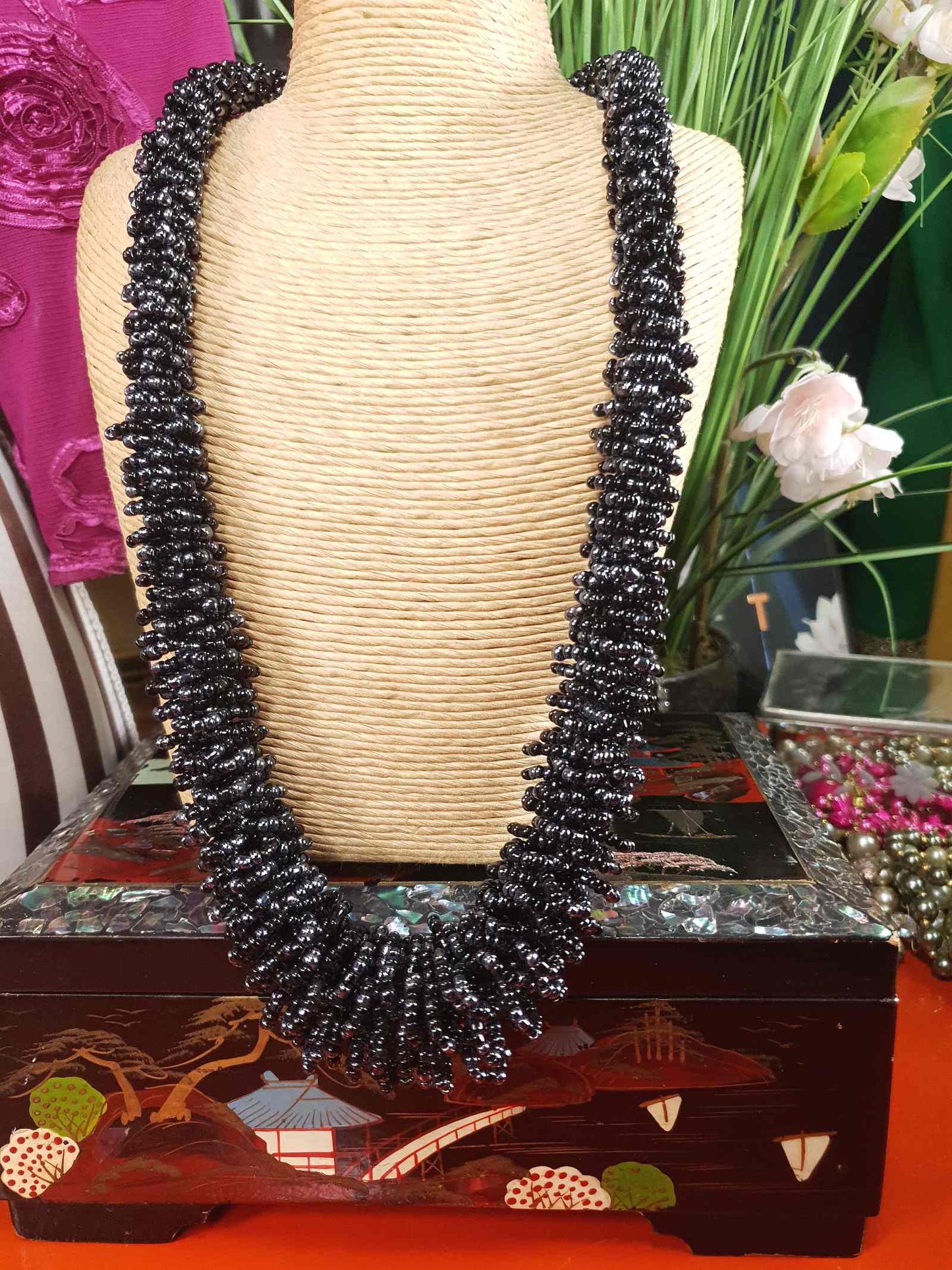 Vintage Indonesian Black Seed Bead Boho Necklace