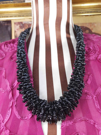 Vintage Indonesian Black Seed Bead Boho Necklace