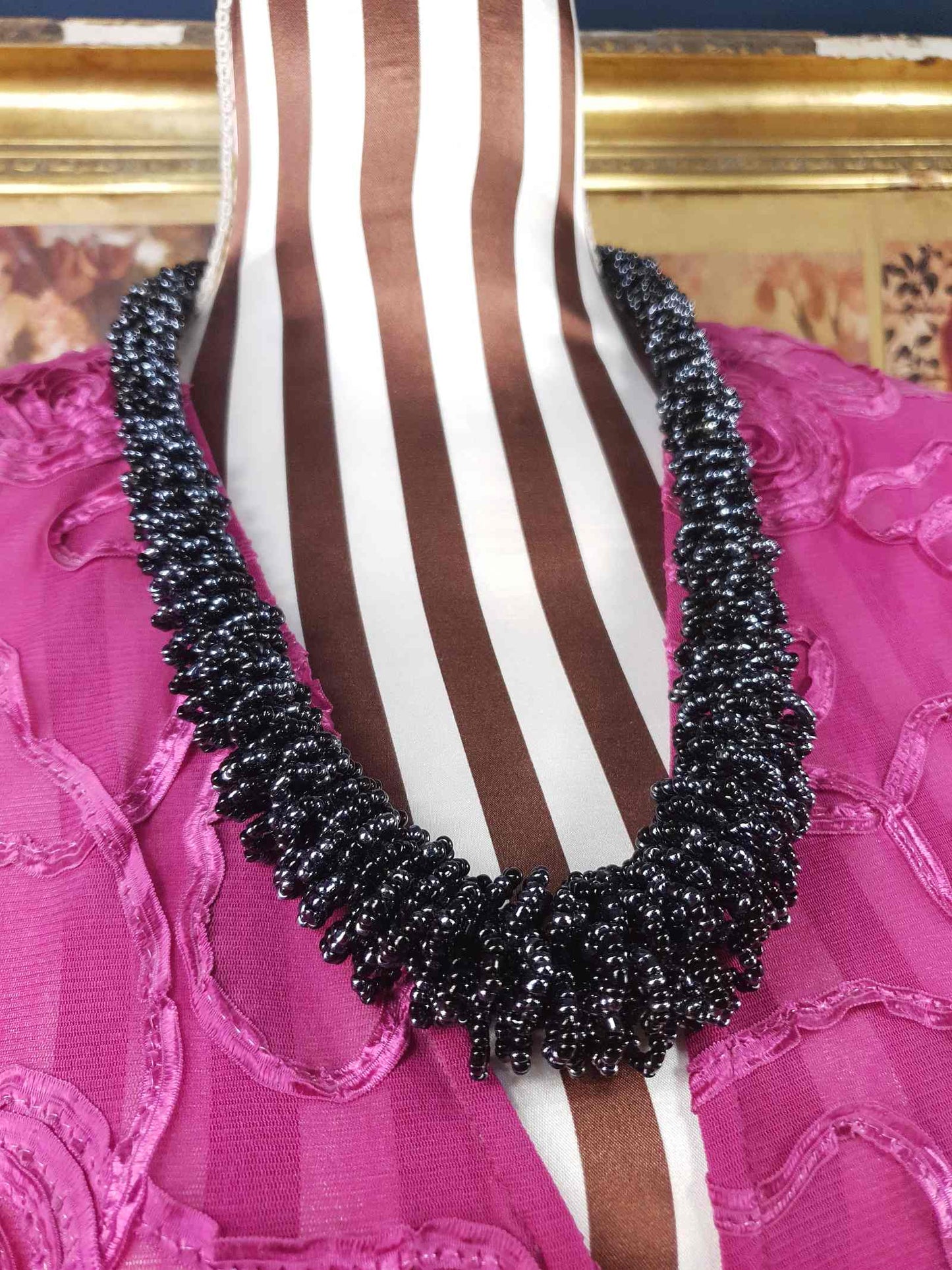 Vintage Indonesian Black Seed Bead Boho Necklace