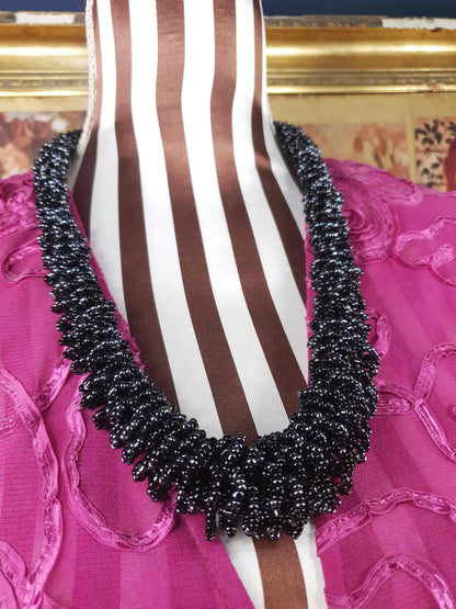 Vintage Indonesian Black Seed Bead Boho Necklace
