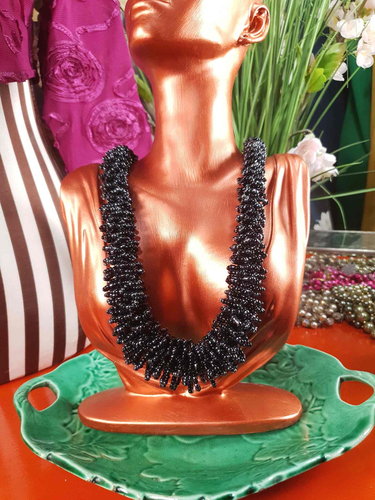 Vintage Indonesian Black Seed Bead Boho Necklace