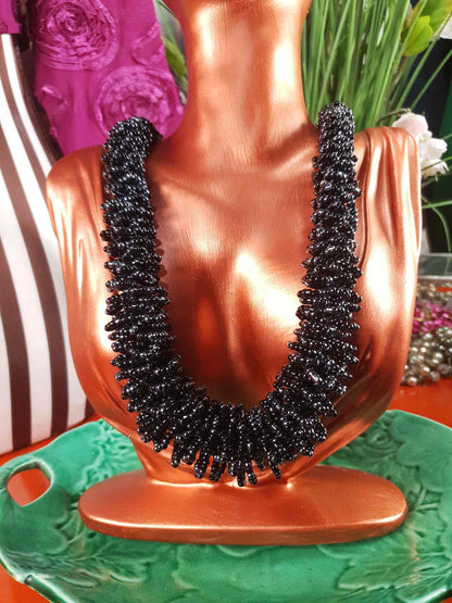Vintage Indonesian Black Seed Bead Boho Necklace