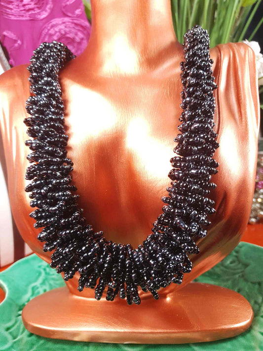 Vintage Indonesian Black Seed Bead Boho Necklace