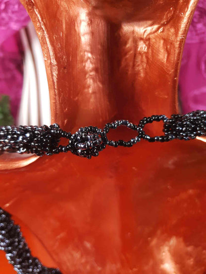 Vintage Indonesian Black Seed Bead Boho Necklace