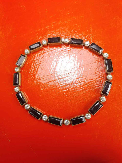 Vintage 1920s Art Deco Czech Rhinestone Bracelet – Black Glass Links Signed