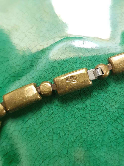 Vintage 1920s Art Deco Czech Rhinestone Bracelet – Black Glass Links Signed