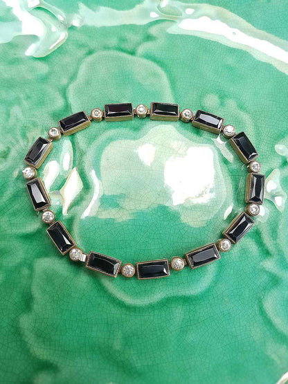 Vintage 1920s Art Deco Czech Rhinestone Bracelet – Black Glass Links Signed