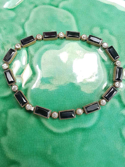 Vintage 1920s Art Deco Czech Rhinestone Bracelet – Black Glass Links Signed
