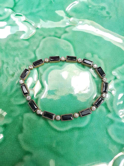 Vintage 1920s Art Deco Czech Rhinestone Bracelet – Black Glass Links Signed
