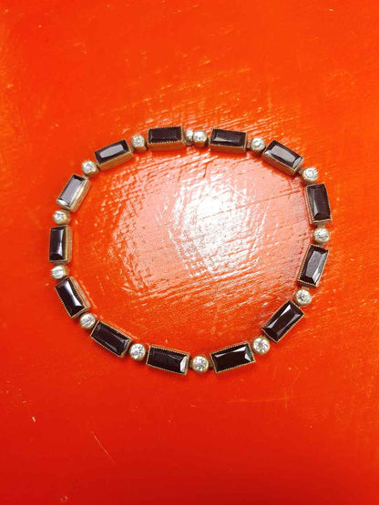 Vintage 1920s Art Deco Czech Rhinestone Bracelet – Black Glass Links Signed
