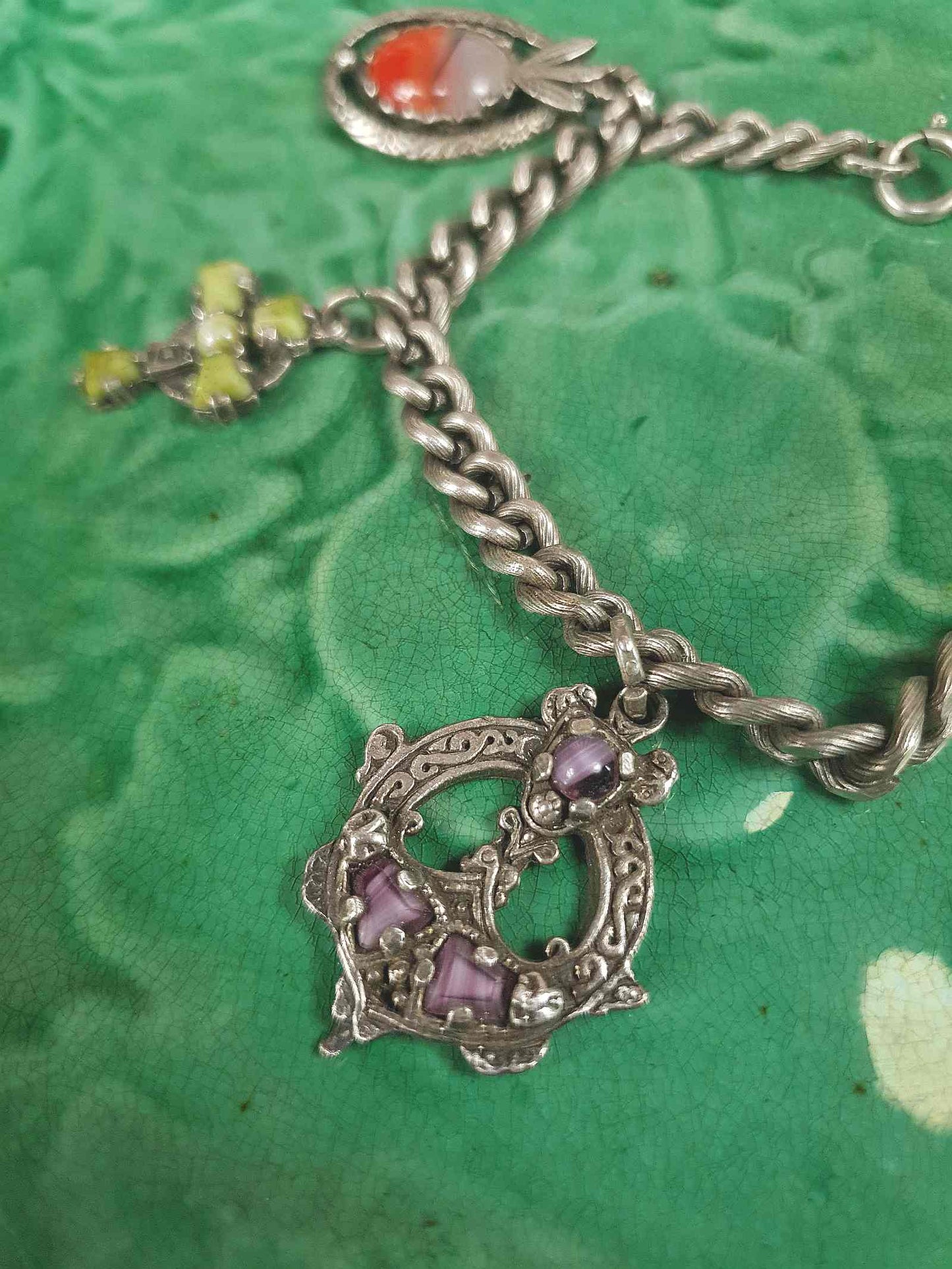Vintage 1960s Miracle Scottish Pewter Charm Bracelet Celtic - Signed