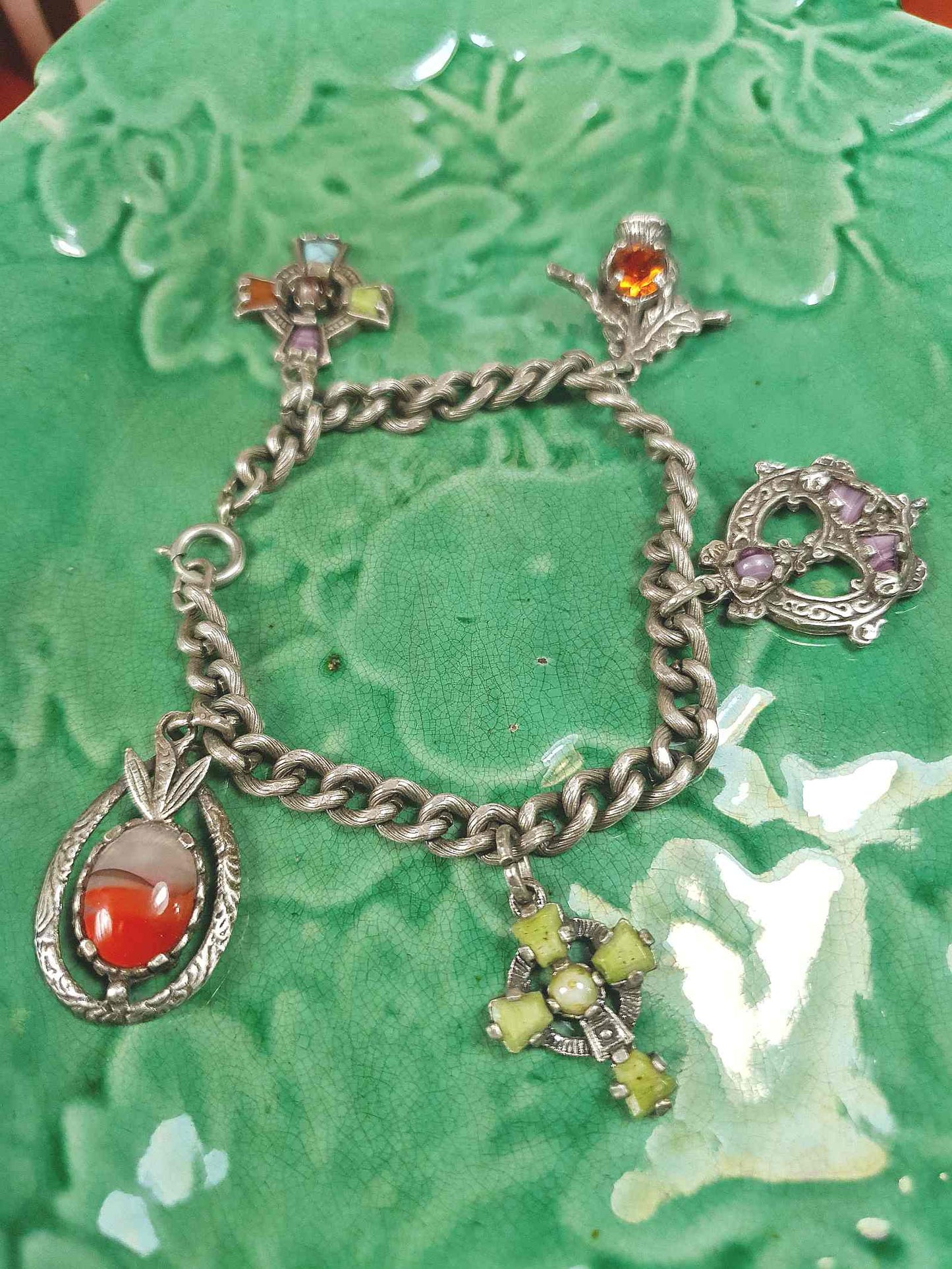 Vintage 1960s Miracle Scottish Pewter Charm Bracelet Celtic - Signed