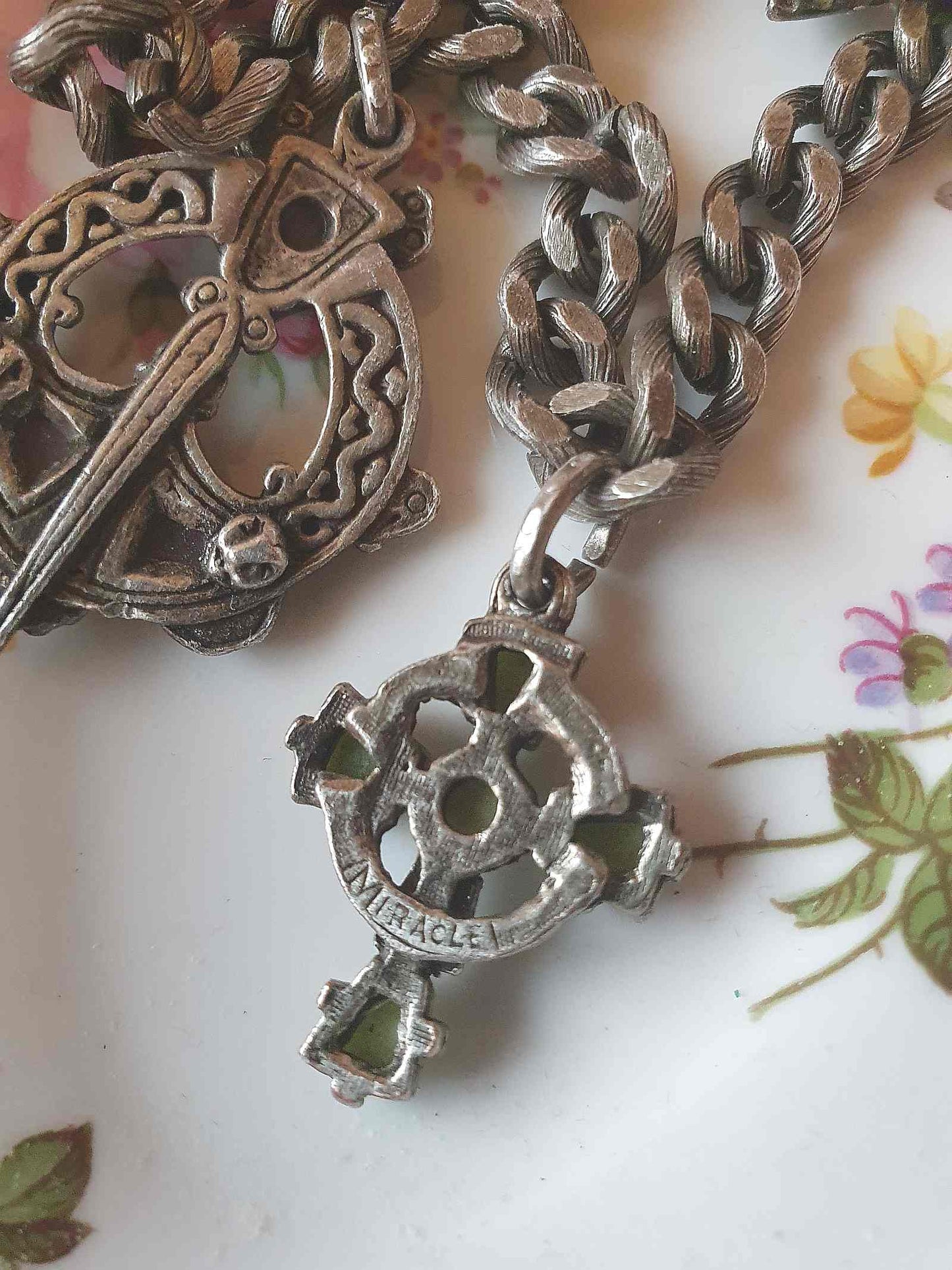 Vintage 1960s Miracle Scottish Pewter Charm Bracelet Celtic - Signed