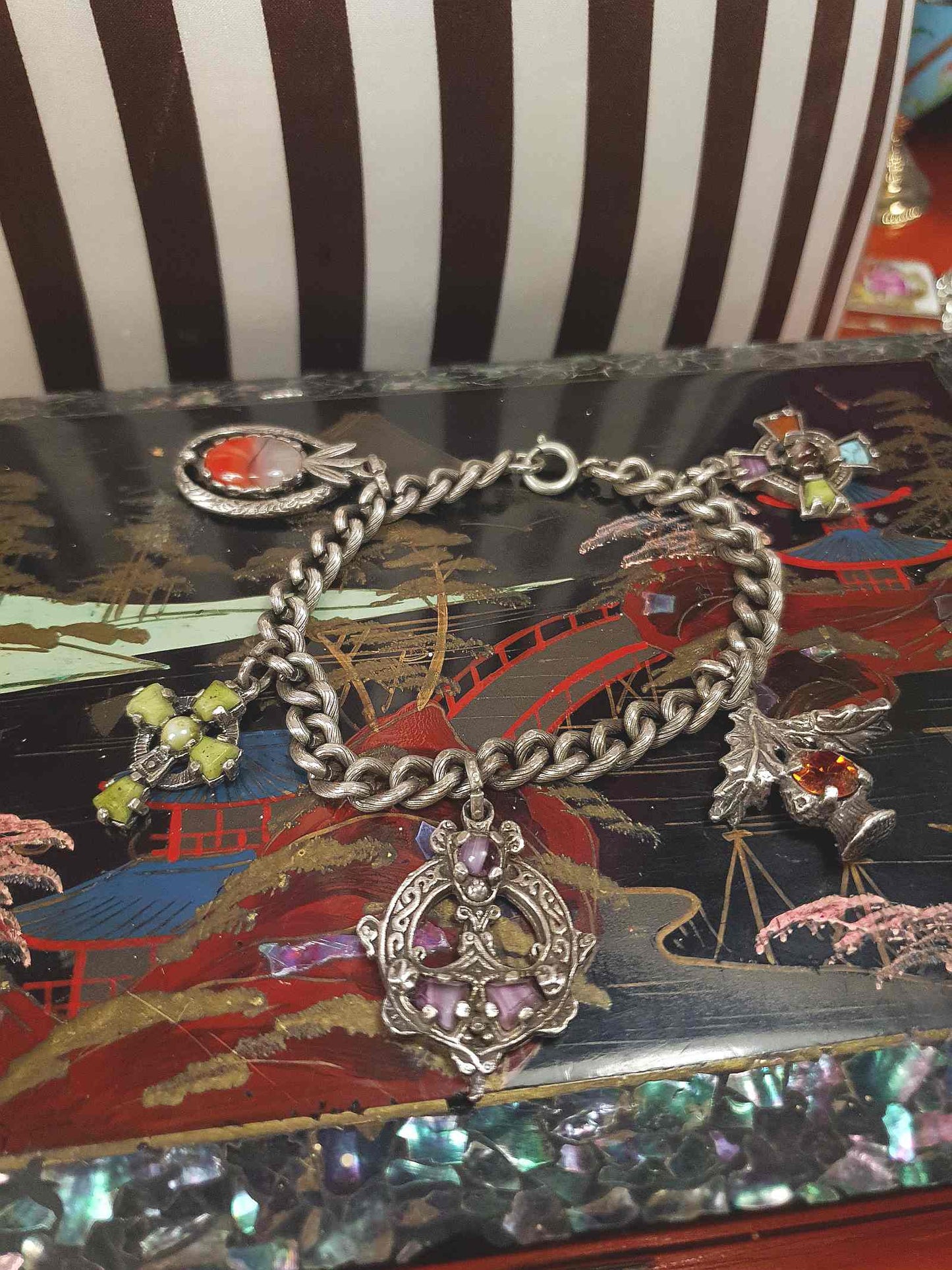 Vintage 1960s Miracle Scottish Pewter Charm Bracelet Celtic - Signed