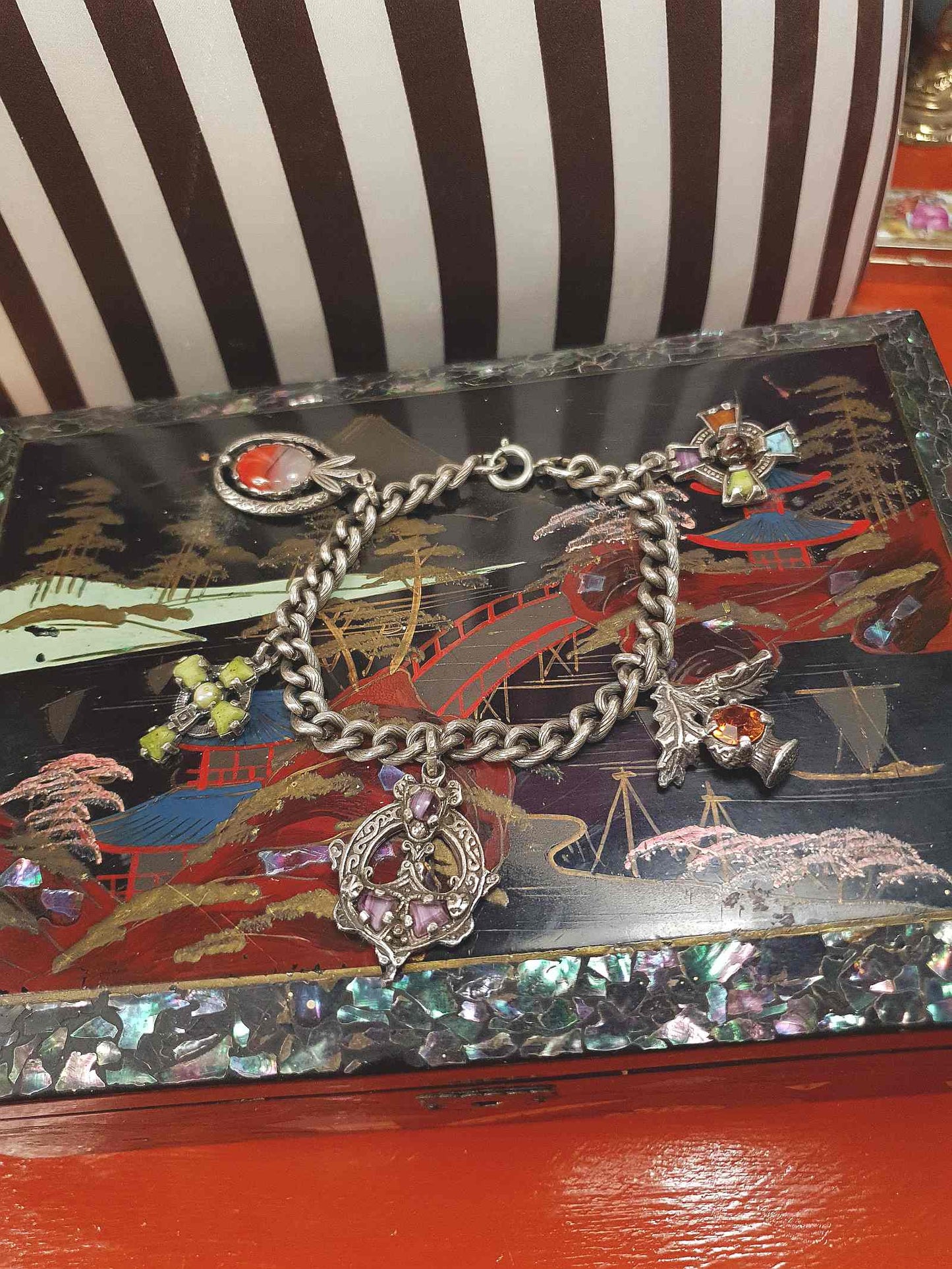 Vintage 1960s Miracle Scottish Pewter Charm Bracelet Celtic - Signed