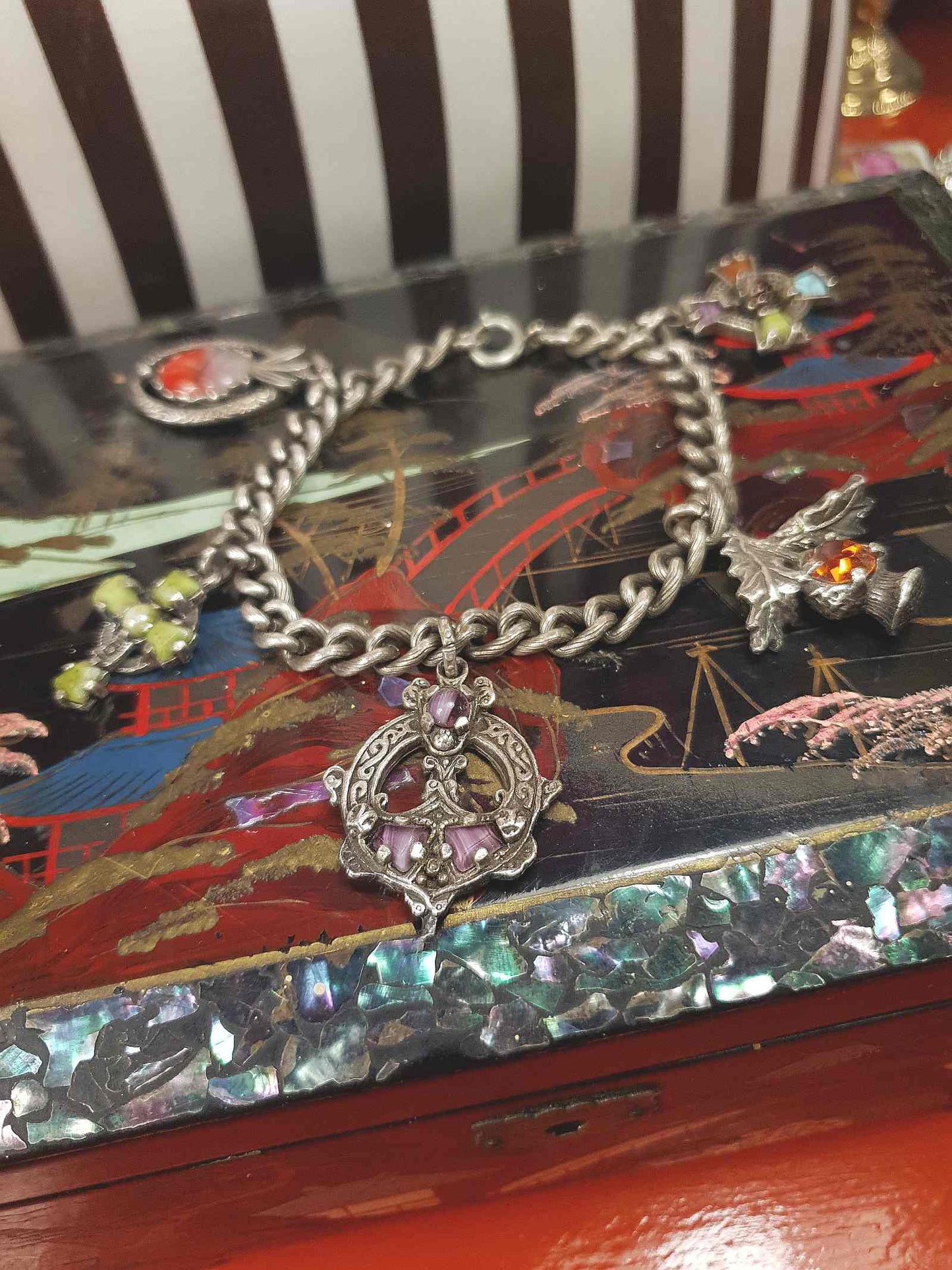 Vintage 1960s Miracle Scottish Pewter Charm Bracelet Celtic - Signed
