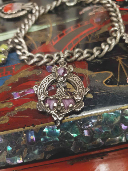 Vintage 1960s Miracle Scottish Pewter Charm Bracelet Celtic - Signed