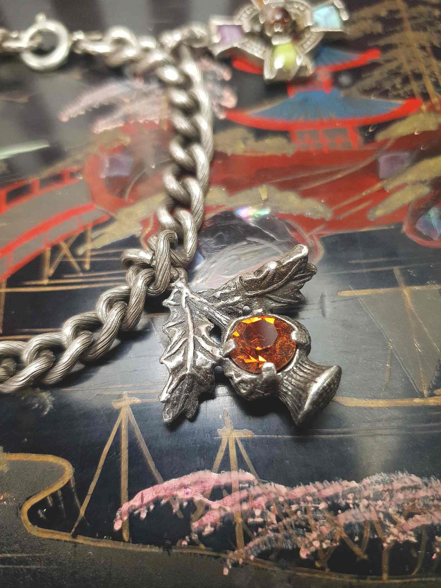 Vintage 1960s Miracle Scottish Pewter Charm Bracelet Celtic - Signed