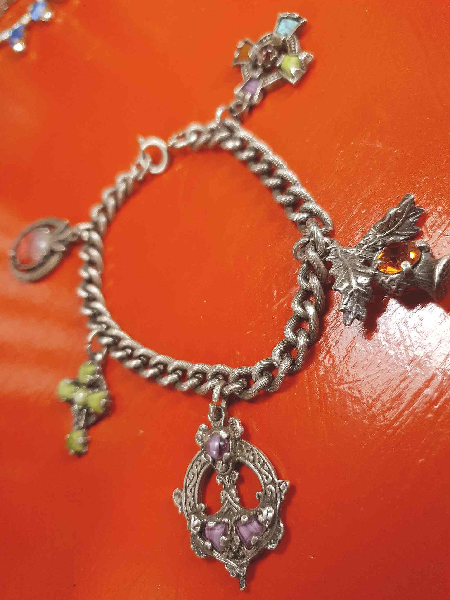 Vintage 1960s Miracle Scottish Pewter Charm Bracelet Celtic - Signed