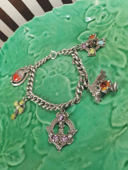 Vintage 1960s Miracle Scottish Pewter Charm Bracelet Celtic - Signed