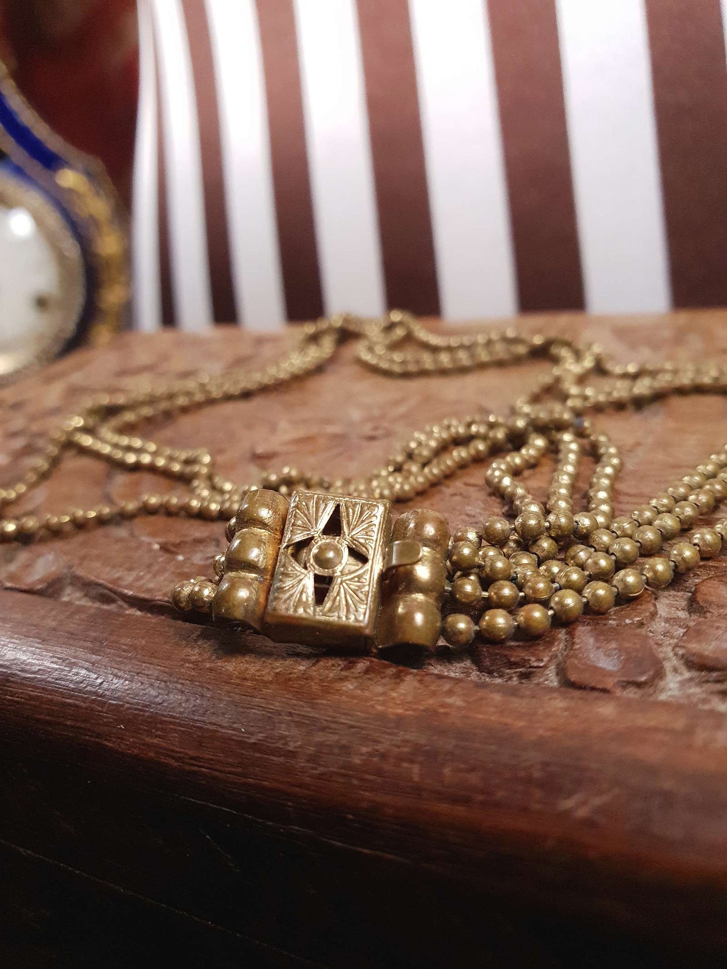 1920s Art Deco Necklace Brass Beads Antique Three Tiers