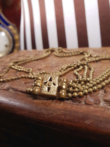 1920s Art Deco Necklace Brass Beads Antique Three Tiers