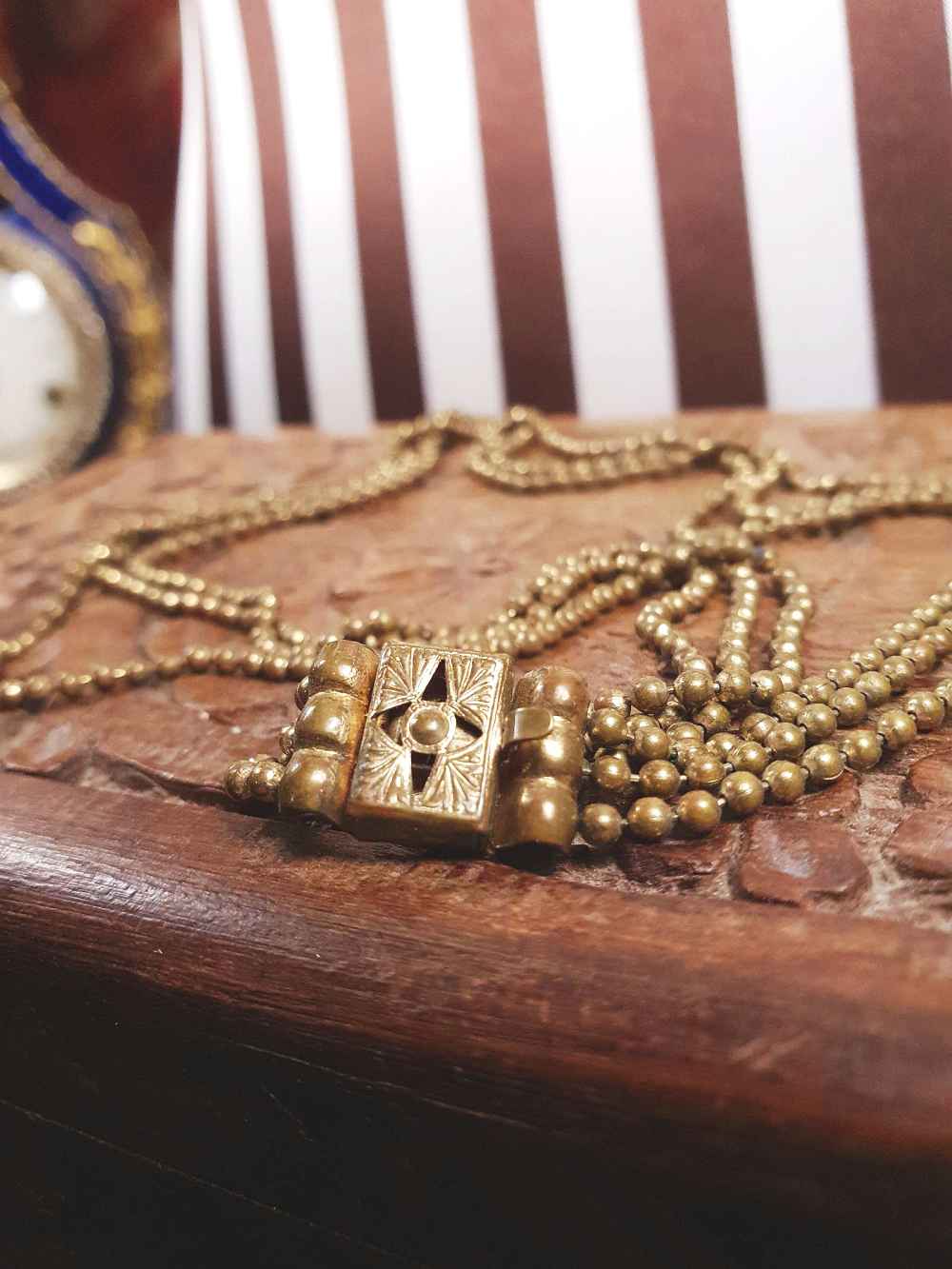 Vintage 1920s Art Deco Necklace Brass Beads Antique Three Tiers Antique