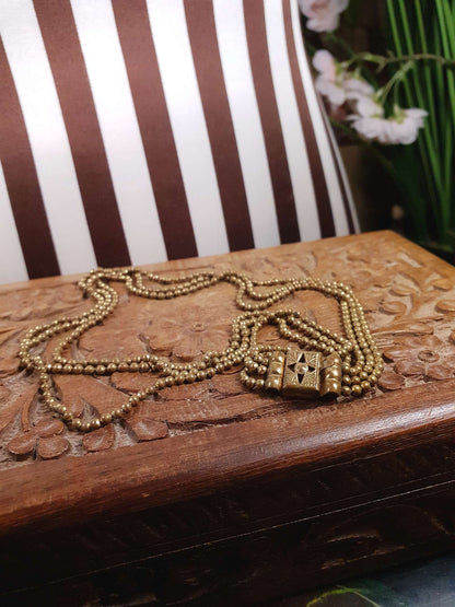 1920s Art Deco Necklace Brass Beads Antique Three Tiers