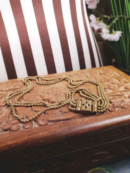 Vintage 1920s Art Deco Necklace Brass Beads Antique Three Tiers Antique