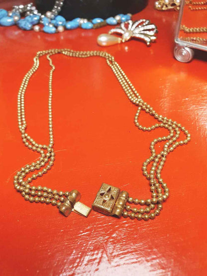 Vintage 1920s Art Deco Necklace Brass Beads Antique Three Tiers Antique