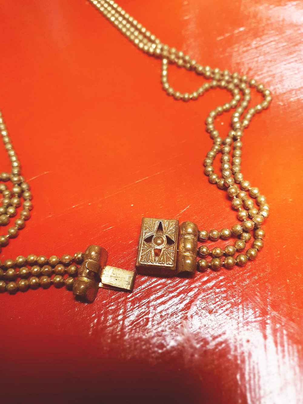 Vintage 1920s Art Deco Necklace Brass Beads Antique Three Tiers Antique