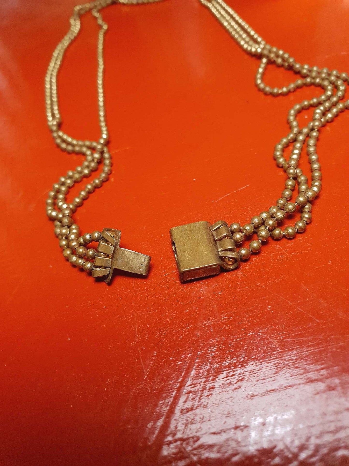 1920s Art Deco Necklace Brass Beads Antique Three Tiers