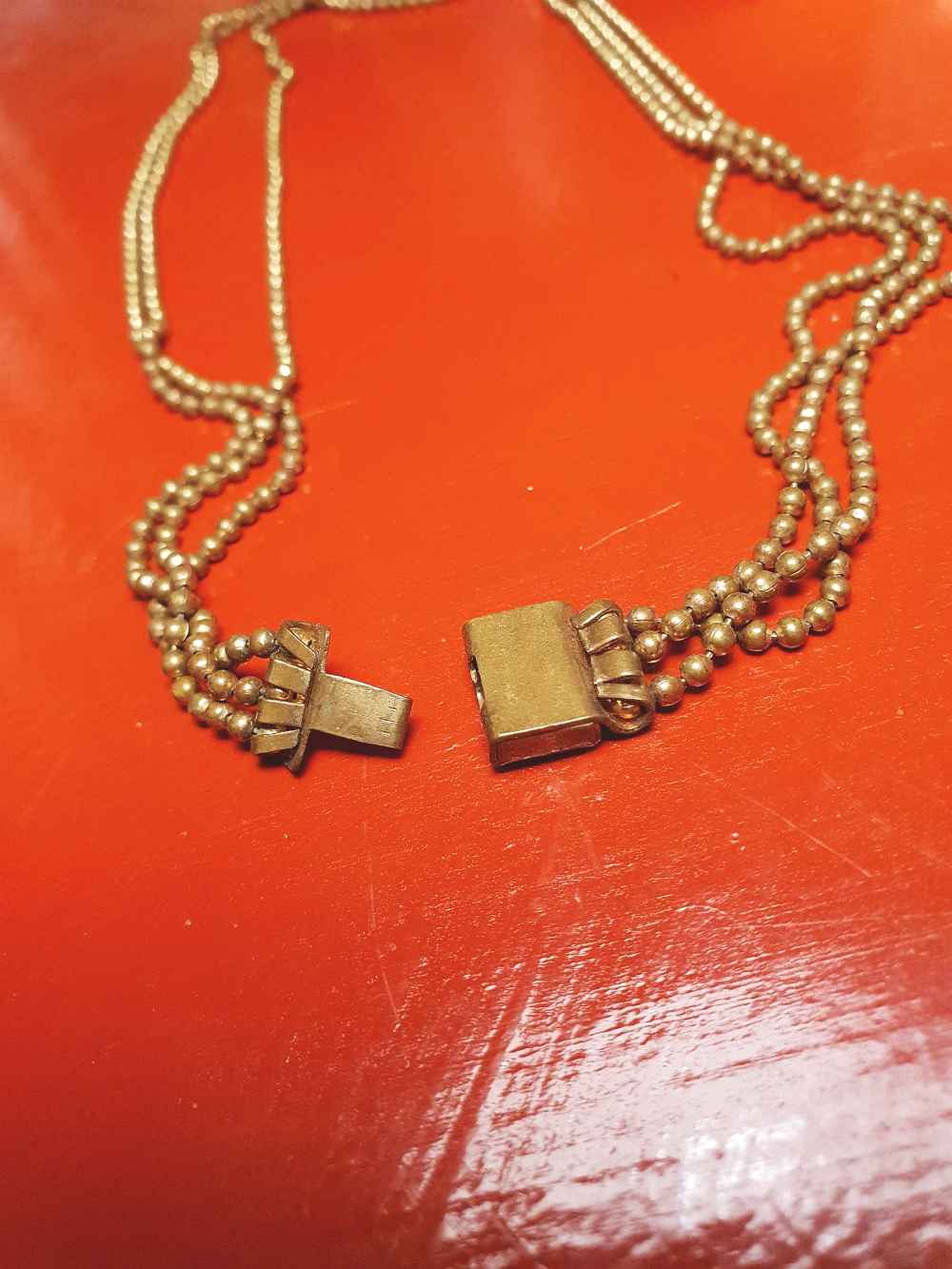 Vintage 1920s Art Deco Necklace Brass Beads Antique Three Tiers Antique