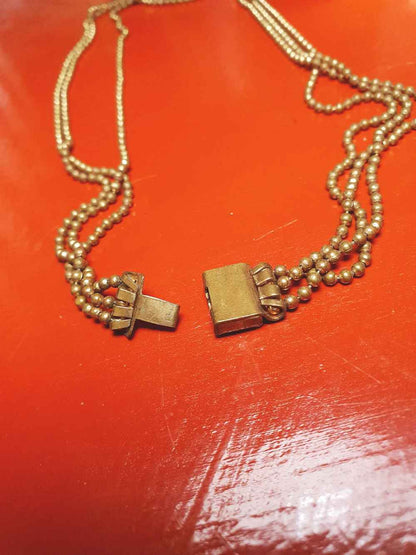 Vintage 1920s Art Deco Necklace Brass Beads Antique Three Tiers Antique