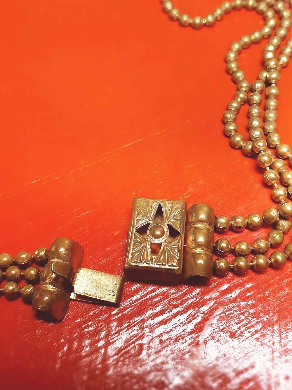 Vintage 1920s Art Deco Necklace Brass Beads Antique Three Tiers Antique