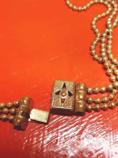 Vintage 1920s Art Deco Necklace Brass Beads Antique Three Tiers Antique