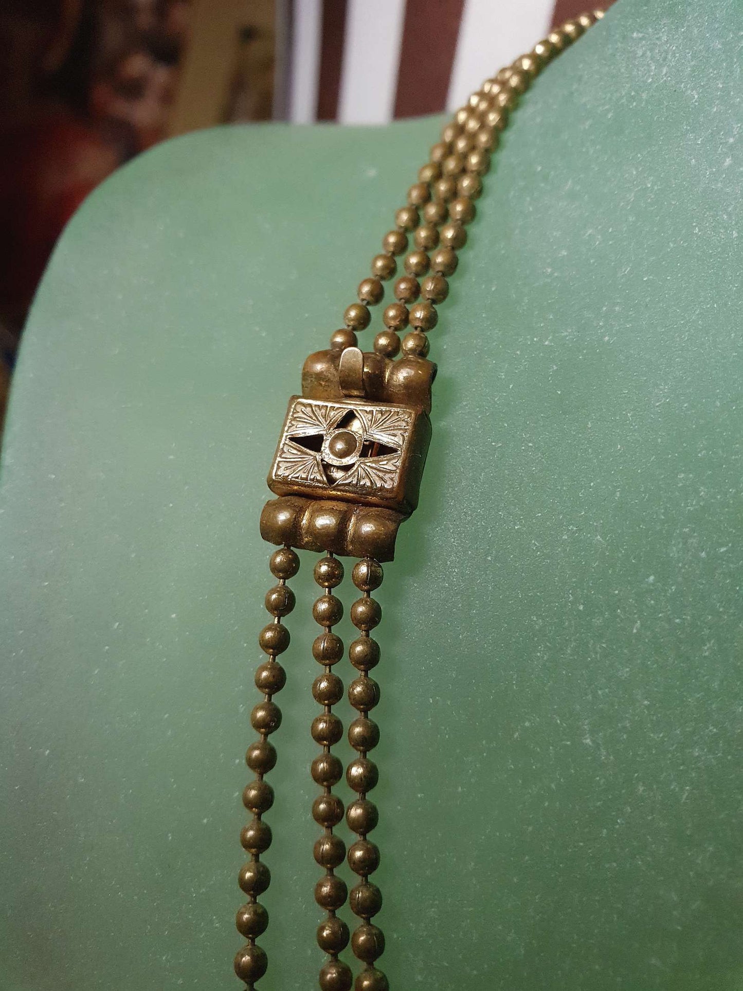 1920s Art Deco Necklace Brass Beads Antique Three Tiers