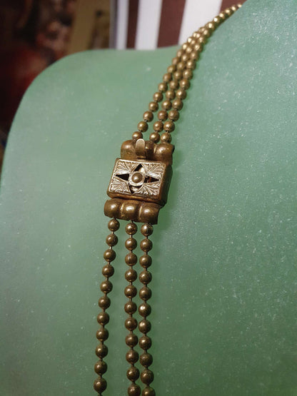 1920s Art Deco Necklace Brass Beads Antique Three Tiers