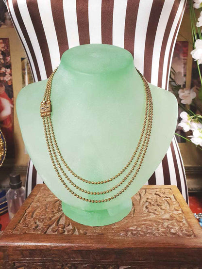 Vintage 1920s Art Deco Necklace Brass Beads Antique Three Tiers Antique