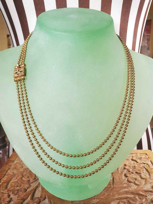 Vintage 1920s Art Deco Necklace Brass Beads Antique Three Tiers Antique