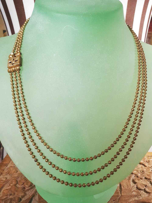Vintage 1920s Art Deco Necklace Brass Beads Antique Three Tiers Antique
